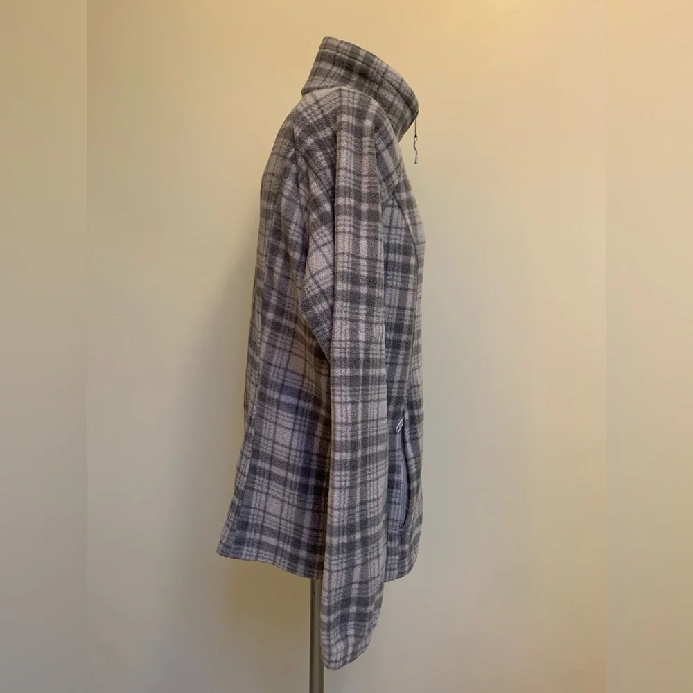 Columbia Full Zip Fleece-Gray Plaid-Zip Close Pockets-Mock Neck-Warm-Large - Picture 5 of 9